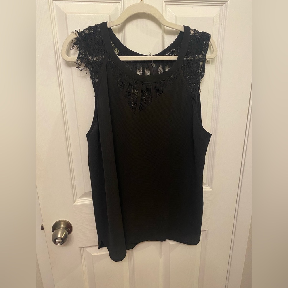 Stitch Fix | 41 Hawthorn Black Jarred Lace Detail Cap Sleeve Blouse size xl